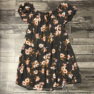 Charming Floral Kids Dress in Black and Pink